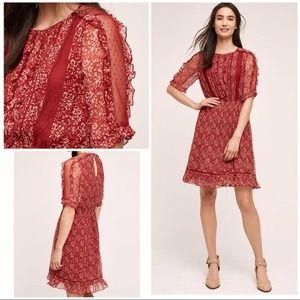 Anthro Floreat Red Amber Ruffle Lace Dress 6